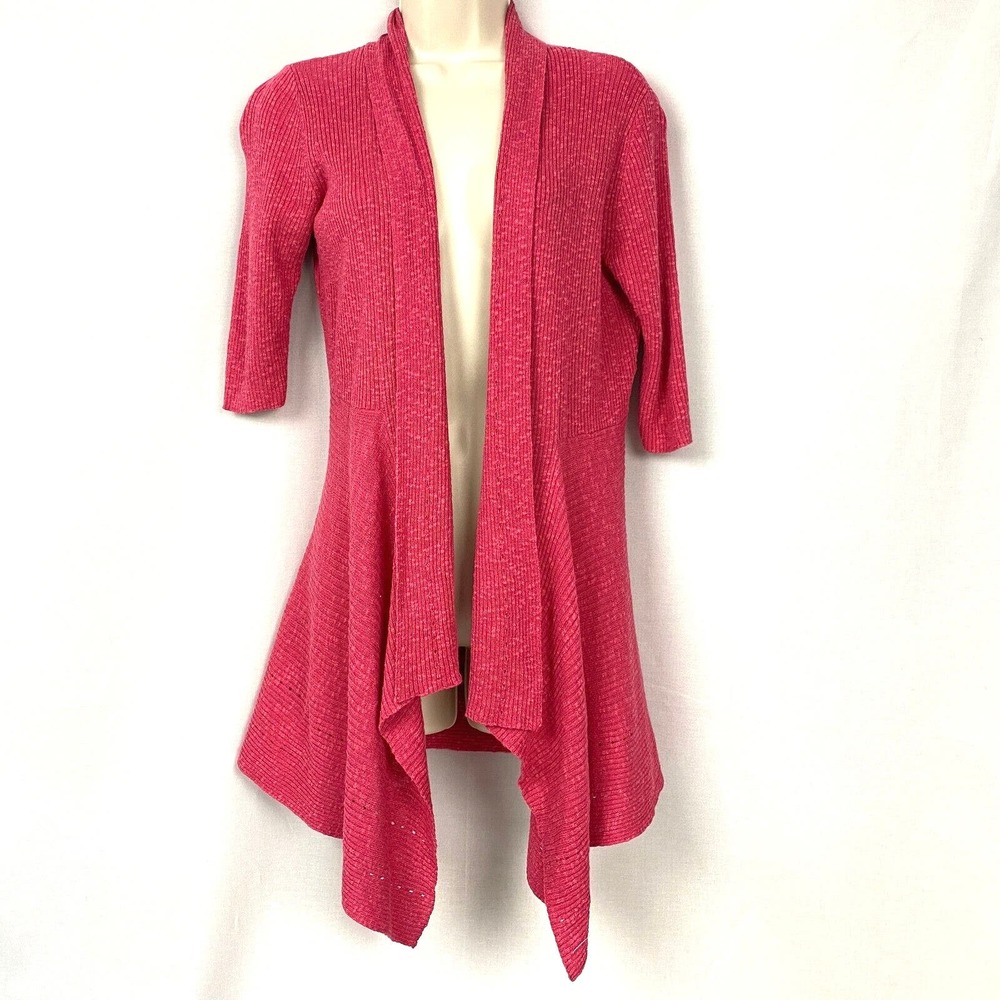 Eileen Fisher Linen Blend Cardigan Sweater Women XS Pink Open Half Sleeve Ribbed